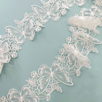 Dentelle brodée découpée au laser en filet blanc double vague motif papillon français, 100 % polyester soluble dans l'eau pour robe