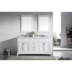Meuble-lavabo autoportant en bois massif de style ferme moderne avec vasque en céramique, surface résistante à l'eau et facile à nettoyer, miroir inclus - Product Image 1