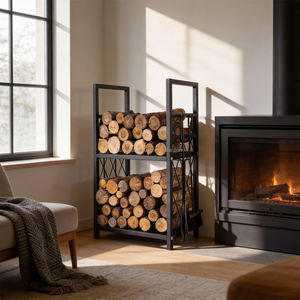 Estante de Almacenamiento de Madera y Metal Resistente, Juego de 4 Herramientas <span class=keywords><strong>para</strong></span> Chimenea, Soporte <span class=keywords><strong>para</strong></span> Leños, Estante <span class=keywords><strong>para</strong></span> Leña - Product Image 2