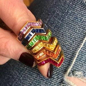 Hot đầy màu sắc CZ ban nhạc Stackable Vòng mạ Vàng bezel thiết lập hình chữ nhật màu tím xanh cam đá sóng Twist Finger nhẫn đồ trang sức - Product Image 3
