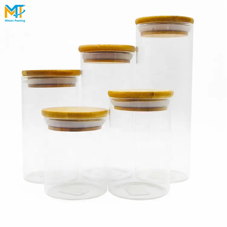 Glass Material and Eco-Friendly Feature borosilicate glass storage jar with bamboo press lid