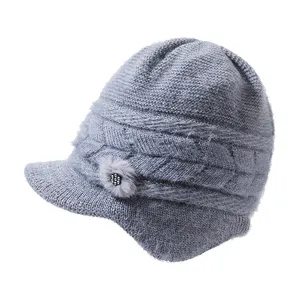 High Quality Ribbed Knitted Wool Cap Hat Winter Warm Brim Peaked Visor Knit Beanie Hats