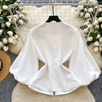 Blusas Casuales de Manga Larga con Cuello Redondo para Mujer, Estilo Otoño, Manga Farol, Camisas Sólidas con Diamantes, Tops de Fiesta para Mujer, Ropa al por Mayor