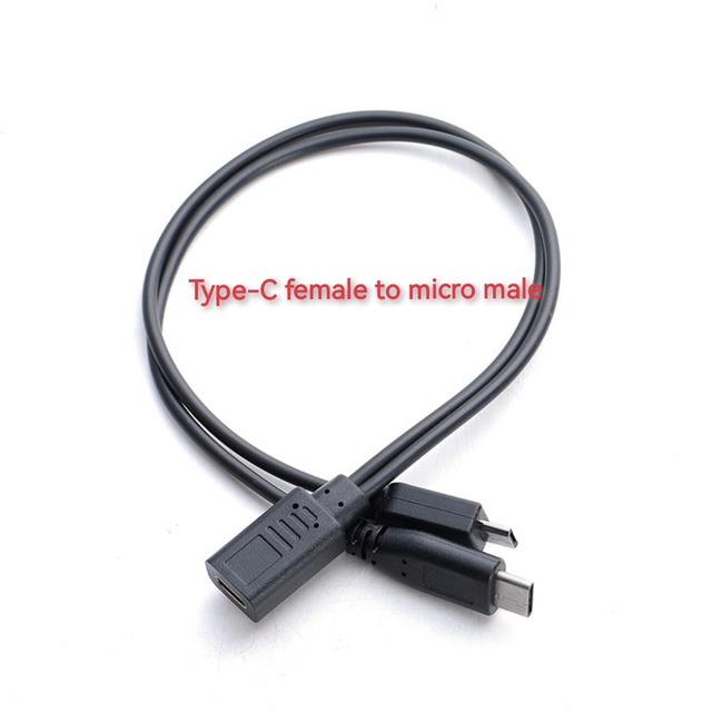Android Type-C Female Micro USB + Type-C Male Dual-port Splitter Cable Braid Pure Copper Conductor PVC Material Data Charging