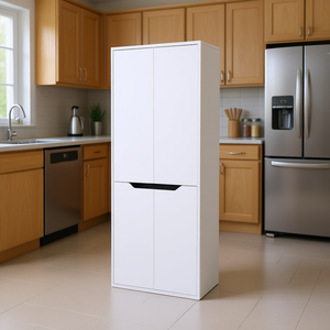 White 5 Shelf <b>Kitchen</b> Pantry Cabinet Freestanding Minimalist Design For <b>Kitchen</b> <b>Storage</b> - Product Image 2