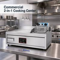 Mesin Panggang Burger Stainless Steel 850mm dengan Penggorengan Terintegrasi 5500W, Stasiun Countertop Efisiensi Tinggi untuk Makanan Cepat Saji