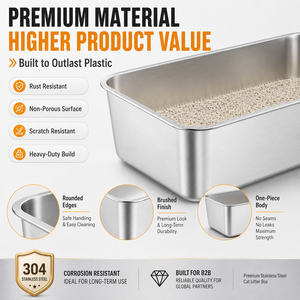 Arenero Rectangular de Acero Inoxidable Sincere-kitchen para Gatos Grandes, Higiénico, Fácil de Limpiar, Antiadherente y de Bordes Altos - Product Image 4