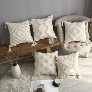 Bohemian Style Square White Embroidery Cushion Cover With Tassels Home Decoration Throw Pillow Case Cover For Livingroom