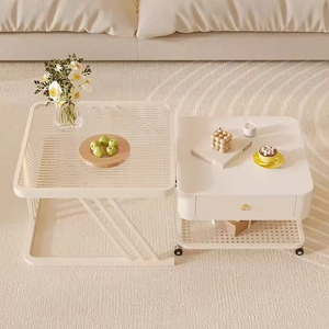 <span class=keywords><strong>Table</strong></span> <span class=keywords><strong>basse</strong></span> carrée en verre trempé, couleur crème, durable, moderne, portable, pour petit appartement, salon, maison, luxe léger, haut de gamme - Product Image 2