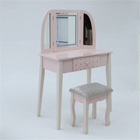 Table de maquillage en bois massif avec chaise pour enfants Coiffeuse avec miroir