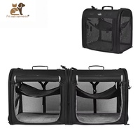 Sac de transport pour chat en polyester grande capacité, couleur unie, respirant, multi-animaux, connectable, avec bandoulière à bouton pour les voyages en voiture et la mode