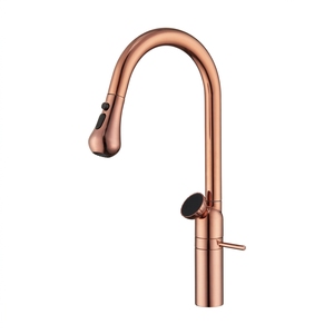 <span class=keywords><strong>Robinet</strong></span> de cuisine d'hôtel moderne à 3 voies avec affichage LED, <span class=keywords><strong>disque</strong></span> en laiton et céramique, finition or rose et douchette extractible - Product Image 1