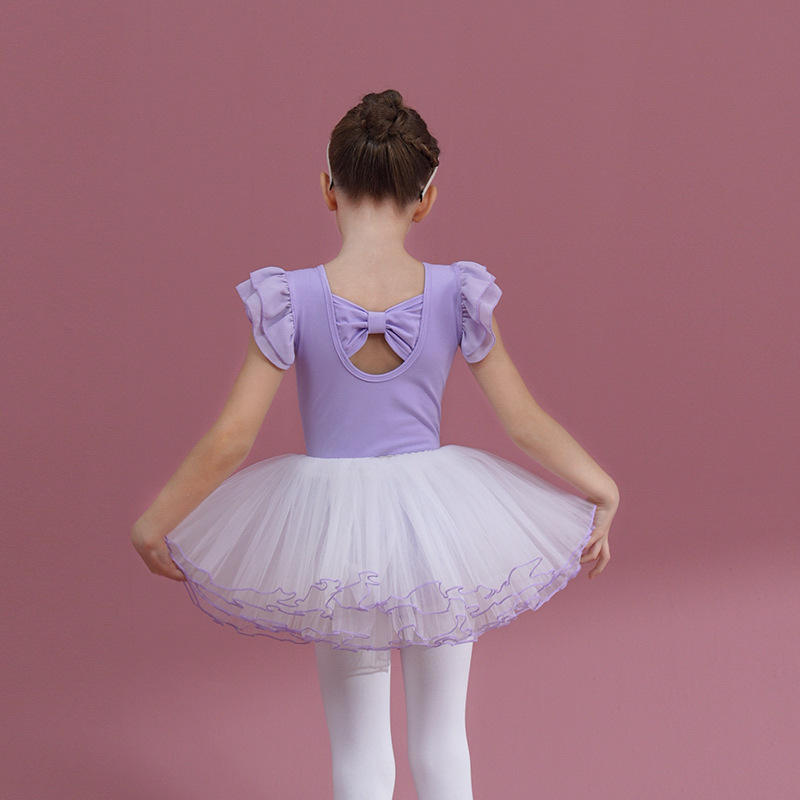 ชุดเดรสแขนบินสีม่วง + กระโปรง Tulle