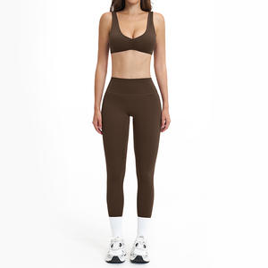 Nuevo Conjunto de Yoga para Mujer, Sólido, de Nailon, Transpirable, de Secado Rápido, Elástico en Cuatro Direcciones, con Cuello en V, Sexy, Top Halter y Leggings - Product Image 5