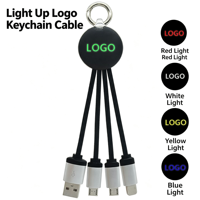 Cable de Carga Trenzado 3 en 1 para Llavero |   Cable de Carga Rápida para Múltiples Teléfonos con Logotipo Luminoso Personalizado para Regalos Promocionales