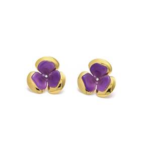 Pendientes de Moda con Diseño de Flor Morada en Acero Inoxidable 316L con Baño de Oro PVD y Centro de Diamante - Product Image 1
