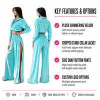 Ensemble décontracté pour femme : Sweat-shirt court demi-zip personnalisé OEM/ODM, pantalon large fendu sur le côté, boutons-pression, coupe décontractée