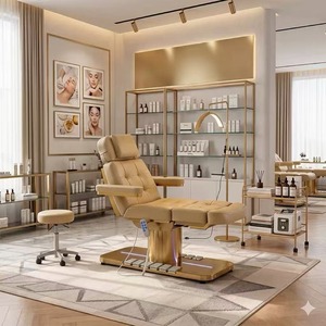 Luxury 4-Motor <b>Electric</b> Massage <b>Table</b> Foot Pedal Control 320KG Beauty Bed Gold Base LED Salon Facial Chair for Med Spa - Product Image 1