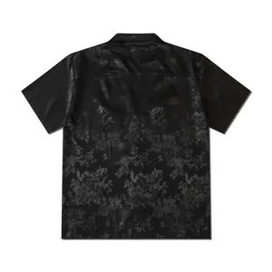 Harajuku Men Shirts Black Flower Print Short Sleeve Single Breasted Loose Shirt 2024 Hip Hop Beach Casual Streetwear