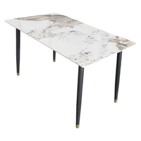 Table à manger rectangulaire moderne et minimaliste en pierre frittée, avec structure métallique de luxe, pour la maison, la cuisine, le restaurant, l'hôtel, portable
