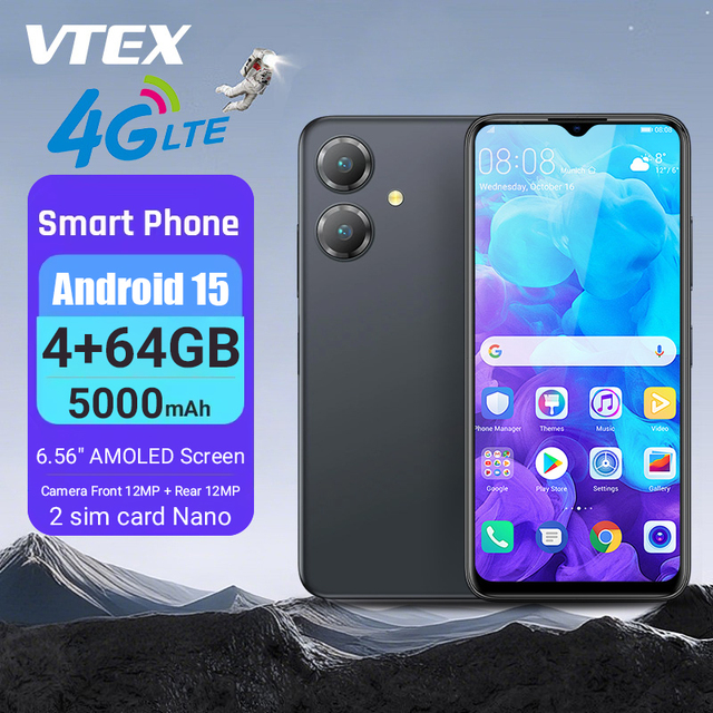 6.56 Inch 4G Smartphone AMOLED INCELL Display Android 15 Octa Core 4GB RAM 64GB ROM Dual 12MP Camera 5000mAh Mobile Phone