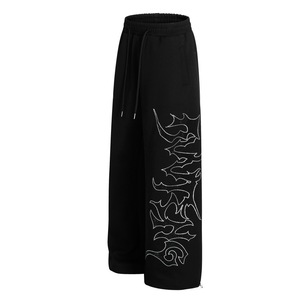 Pantalones Deportivos Y2K Streetwear Negros, Holgados, de Cintura Media, <span class=keywords><strong>Pierna</strong></span> Ancha, 100% Algodón, con Estampado <span class=keywords><strong>Tribal</strong></span> Gótico, Casuales, con Cordón Ajustable en los Tobillos, para <span class=keywords><strong>Hombre</strong></span> - Product Image 2
