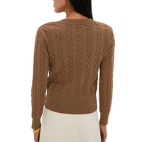 Großhandel Damen V-Ausschnitt Zopfmuster Strickjacke Langarm Cropped Herbst Winter Knopfleiste Vorne Lässige Mode Strickwaren