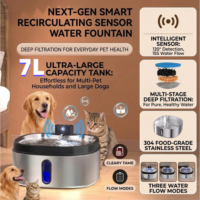 Fontaine à eau sans fil pour animaux de compagnie NicePets 7L |   Séparation eau-électricité en acier inoxydable |   Distributeur d'eau pour chat et chien sans prise avec capteur IR 4000mAh