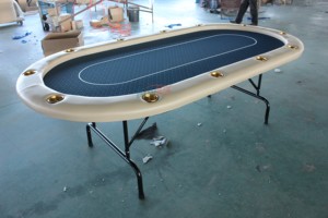 โต๊ะโป๊กเกอร์ทรงวงรีคุณภาพสูง 10 ที่นั่ง แบบเท็กซัสโฮลเอ็ม พร้อมแถบไฟ LED และที่วางแก้วสแตนเลส สำหรับคาสิโนในบ้าน - Product Image 4