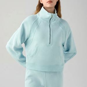 Vêtements de fitness T-shirt à manches longues personnalisé haut de Yoga pour les femmes col haut épaissi demi fermeture éclair sweat avec trous pour les pouces - Product Image 2