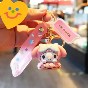 Оптовая продажа, брелок в виде пончика Hello Kitty Kuromi Melody 3D, подвесное украшение для автомобиля, брелок для ключей, маленький подарок