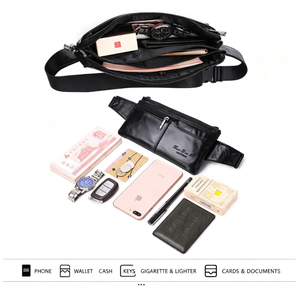 Bolsa de Cintura Masculina em Couro Legítimo, Multi Bolsos, <span class=keywords><strong>Anti</strong></span>-Furto, Com Alça Ajustável, Bolsa Transversal para Uso Diário e Empresarial - Product Image 5