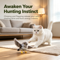 Jouet pour chat en peluche interactif, oiseau qui bat des ailes et chante, activé par le toucher, rechargeable, avec herbe à chat pour chats d'intérieur