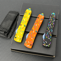 Couteau OTF coloré avec manche en acier Damas et alliage de zinc, bouton poussoir avec clip, couteau de poche EDC pour le camping en extérieur