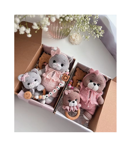 Crochet à la main Amigurumi ours jouets ensemble doux ours bébé chaussures Crochet coton hêtre bois sucette et ours hochets - Product Image 1