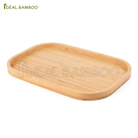 Ensemble de 3 plateaux rectangulaires en bois de haute qualité, ensemble de plateaux de service en bambou avec poignée