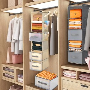 Organisateur de placard suspendu à 6 niveaux avec 3 tiroirs et poches latérales pour vêtements, chaussures, ceintures, sacs à main, design moderne - Product Image 6