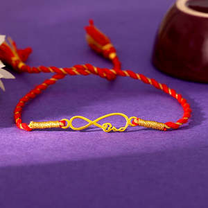 Golden <b>Infinity</b> Bezel Setting Rakhi <b>Bracelet</b> Minimalist Unisex Thread Brother Sister Hindu Rakshabandhan - Product Image 4