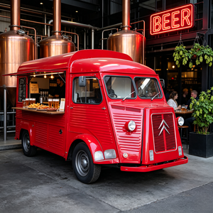 Camion de restauration rétro rouge vif personnalisé avec un comptoir à bière artisanale, un support à bretzels allemands pour le <span class=keywords><strong>jardin</strong></span> de la brasserie - Product Image 1