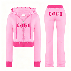 Custom 100% Cotton <b>Ladies</b> Women's Y2k Sweat <b>Suit</b> with Embroidery Street Wear <b>Track</b> Jogging <b>Suits</b> Custom Printing Tracksuits - Product Image 1