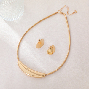 Collana e orecchini da donna in metallo con catena a spina di pesce, design retrò francese, set di <span class=keywords><strong>gioielli</strong></span> esagerati per ragazze. - Product Image 3
