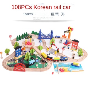 Juego de bloques de construcción de tren de coche de riel de madera de 108 piezas, juguete de montaje educativo de tren pequeño de empuje manual para niños, carrera de mármol - Product Image 4