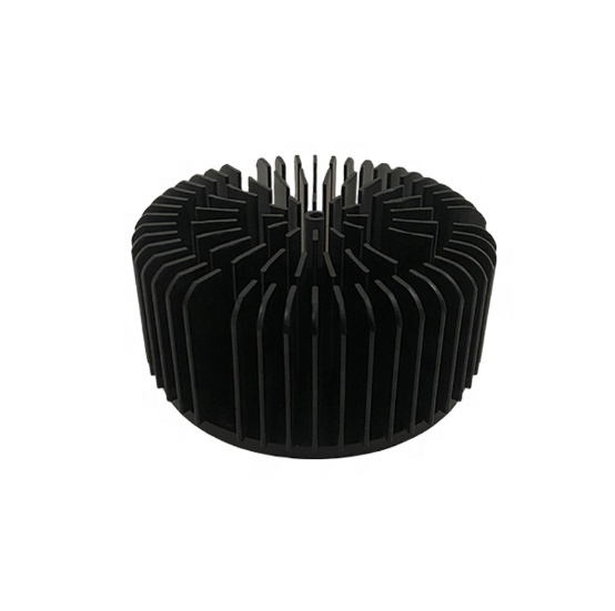Black Anodized Round LED Lamp Pin Fin Aluminum Heat Sink