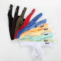 Sous-vêtements pour homme en nylon respirant tissé à basse taille, style tanga, en soie glacée, tissage uni, avec poche pour pénis, type avion, séparé