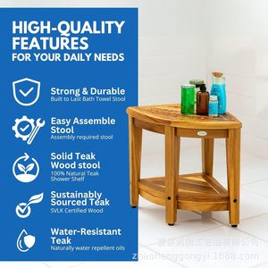 Tabouret de douche d'angle Zhao Heng en bois massif avec double rangement, siège de bain étanche, capacité de 300 lb - Product Image 5