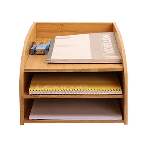 Wooden Desk Organizer Bamboo Shelf Office Organizers and Storage Document Holder for Desk Desktop File Paper Tray