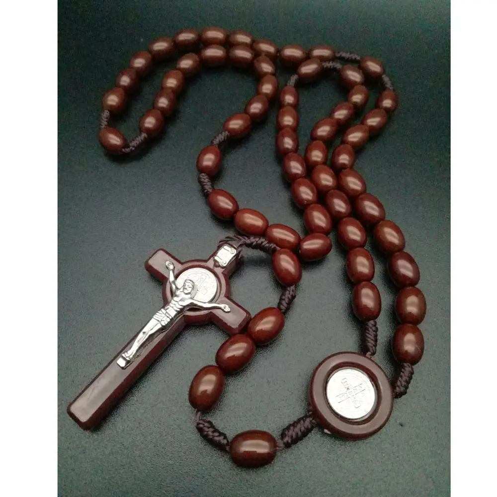 Plastic perlen Rosaries Necklace Oval Beads Crucifix Catholicism Religious Necklaces