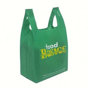 Manufacturers Supply Supermarket Ultrasonic W Cut Waterproof <b>Tote</b> Vest Green Non Woven Reusable <b>Bags</b> 40gsm - Product Image 1