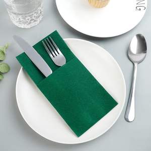 Serviettes en papier vertes effet lin avec poche, 50 pièces, serviettes pliées pour la décoration <span class=keywords><strong>de</strong></span> fête, la salle <span class=keywords><strong>de</strong></span> bain ou le restaurant - Product Image 4