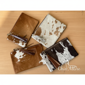 OEM pelo en cuero de vaca pulsera de cuero genuino y borla bolsa de alta calidad de cuero hecho a mano occidental señoras monedero cartera - Product Image 1